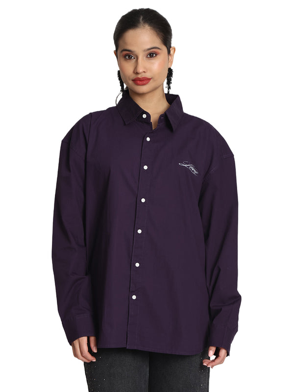 Women Solid Oversixed Fit Graphic Casual Shirt