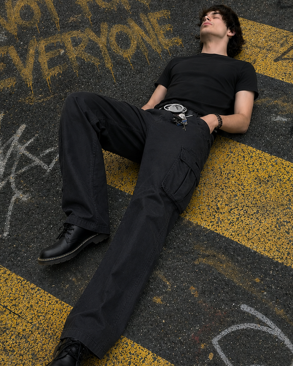 Men Black Relaxed Fit Cargo Jeans
