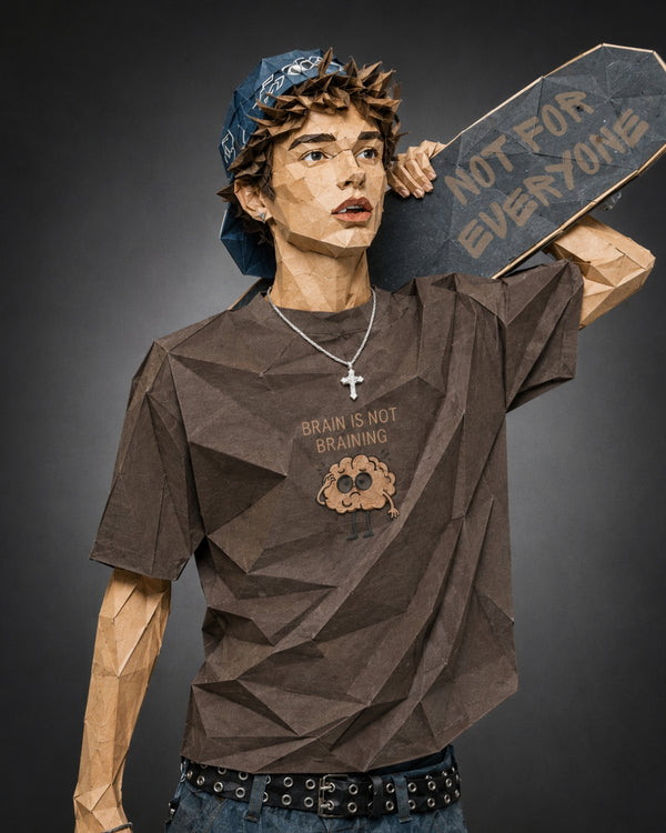 Men Brown Oversized Embroidered Half Sleeves T-Shirt