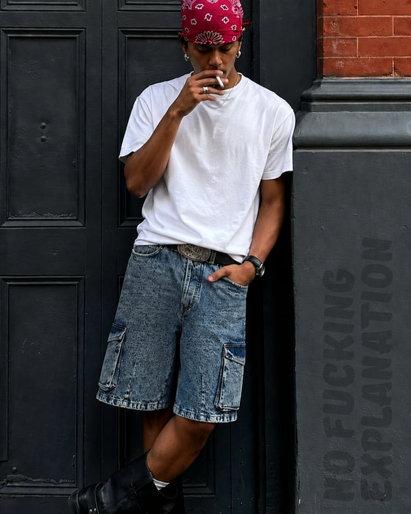 Men Blue Regular Fit Cargo Shorts