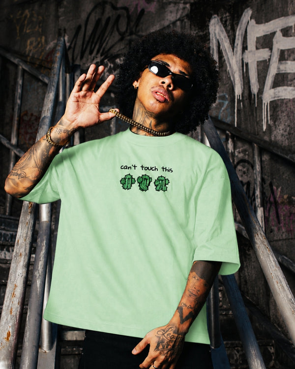 Men Green Oversize Embroidered T-shirt