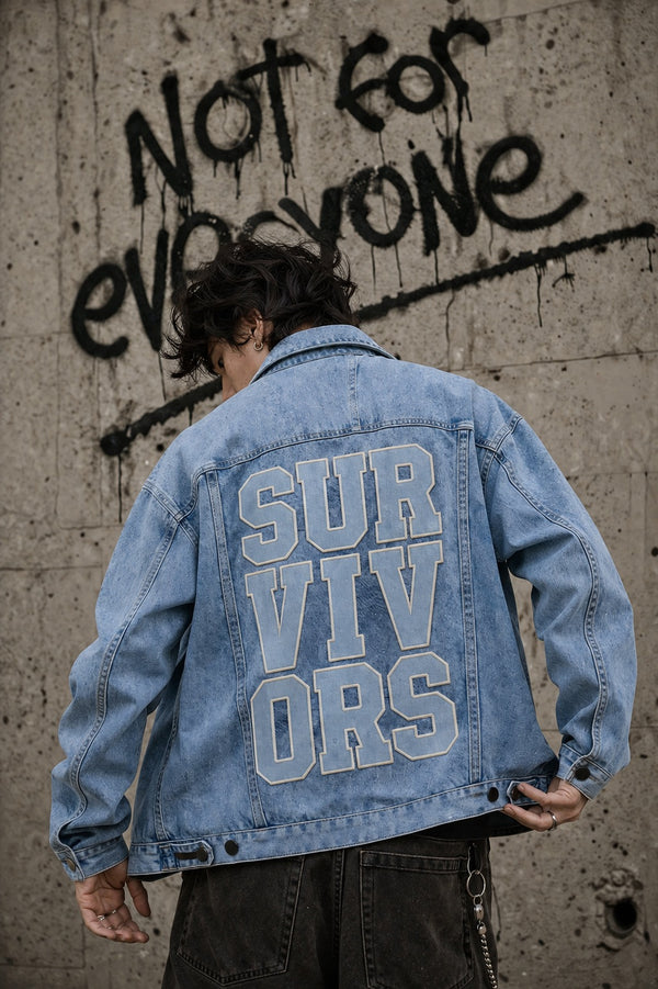 Unisex Mood Switch Relaxed Denim Jacket with Swappable Graphic Patch