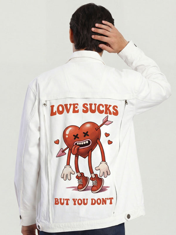 Men Cotton Denim Jacket with Swappable Back Graphics panel