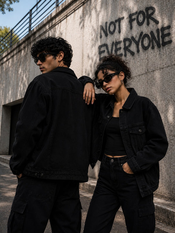 Unisex Black Relaxed Solid Denim Mood Swytch Jacket