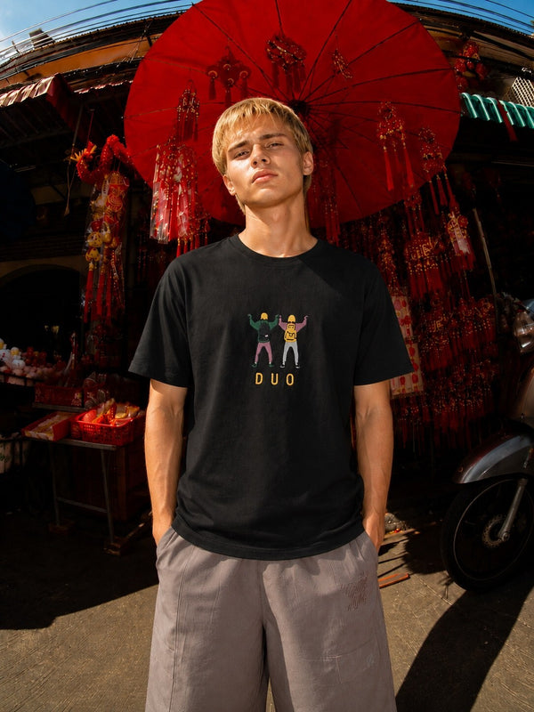Mens Black Embroidered Regualr T-Shirt