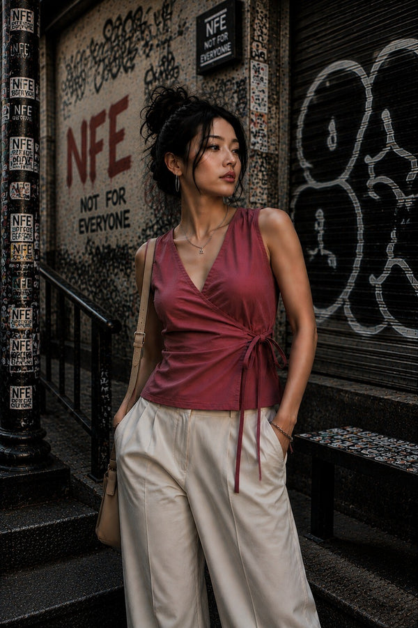 Women Overlap Pink Adjustable Top with side knot