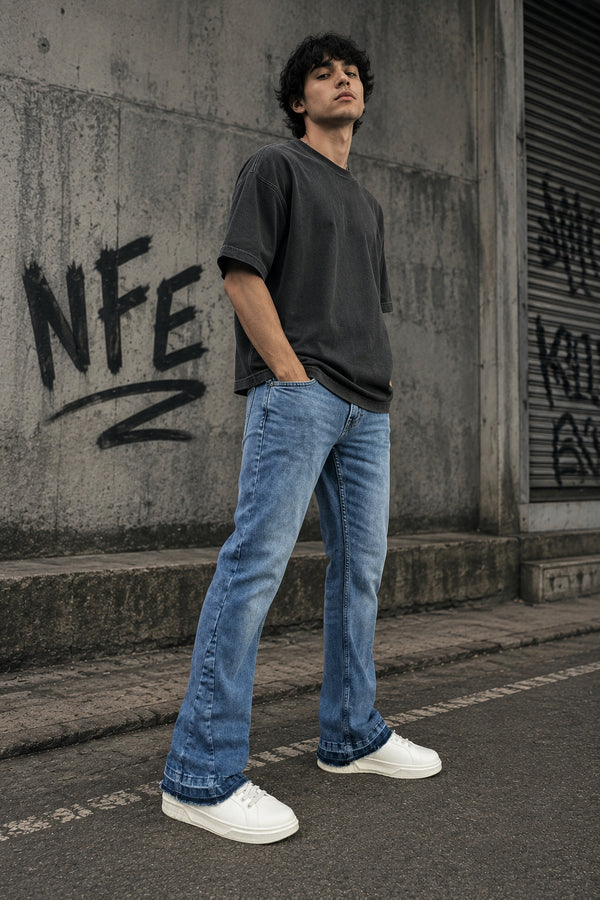 Men Black Spilt Bootcut Denim Trouser