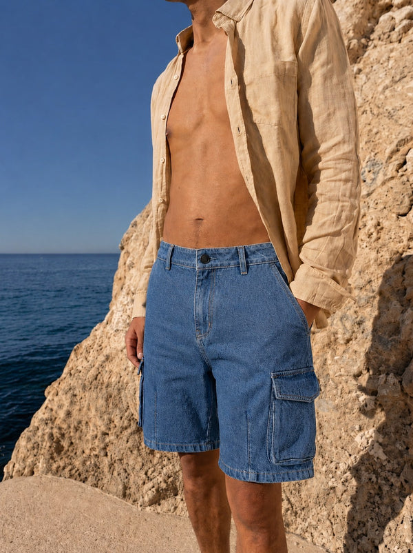 Men Blue Regular Fit Cargo Shorts