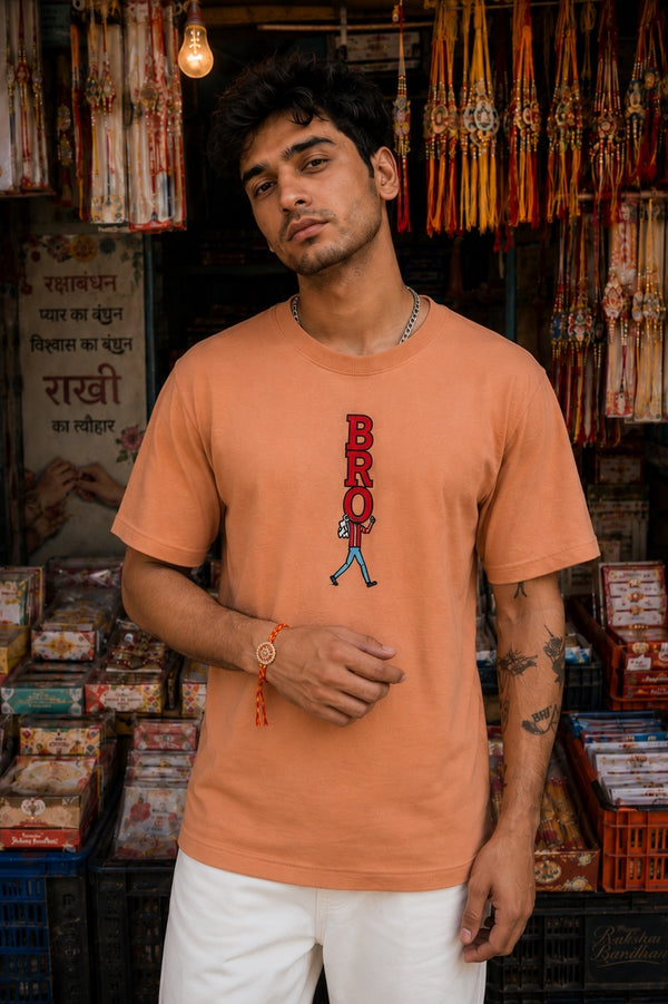 Men Orange Embroidered Regular T-Shirt