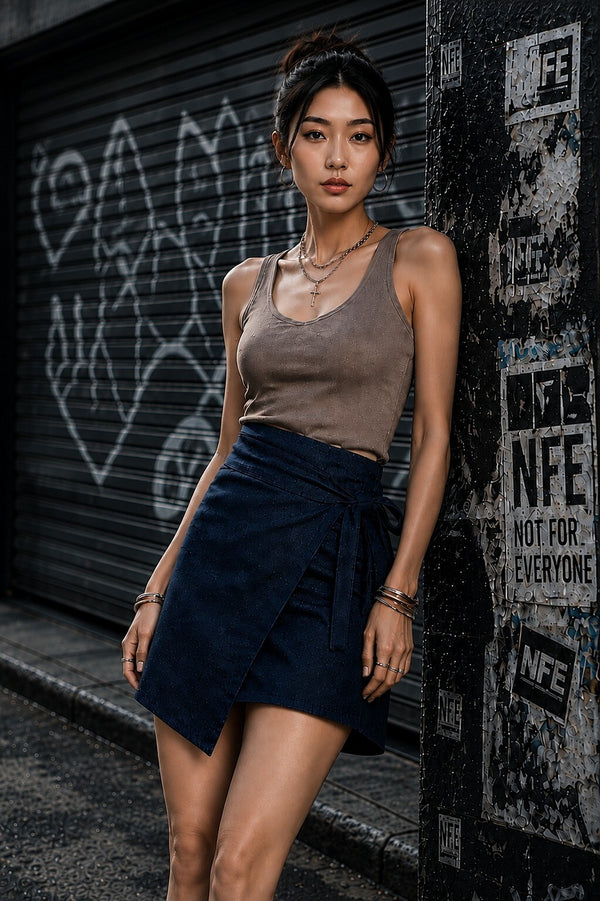 Women Soild Wrap Mini Skirt
