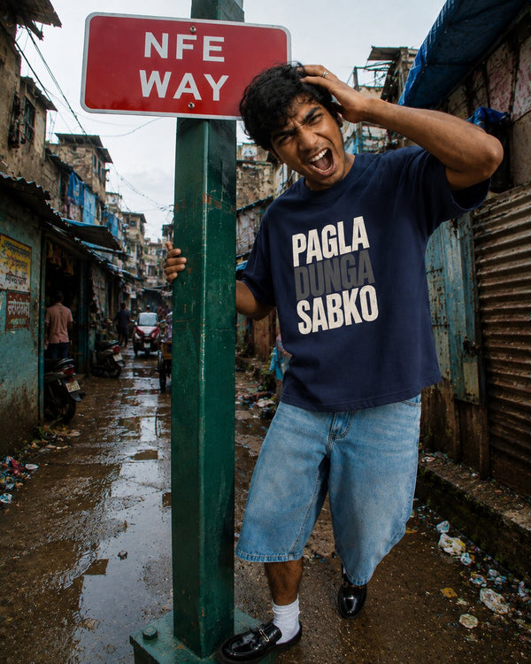 Men Blue Oversize Graphic T-Shirt