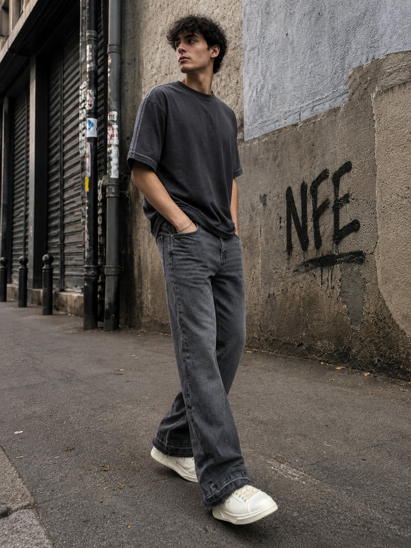 Men Black Spilt Bootcut Denim Trouser