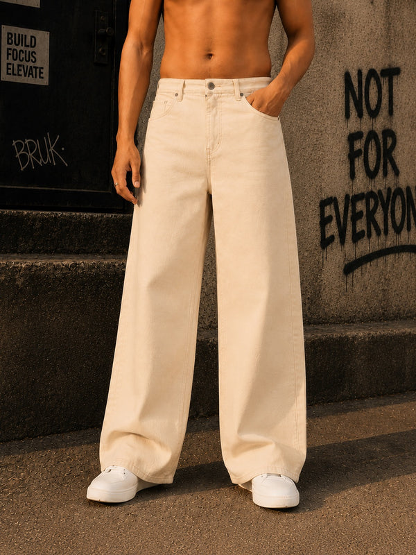 Men Ecru Wide Leg Jeans