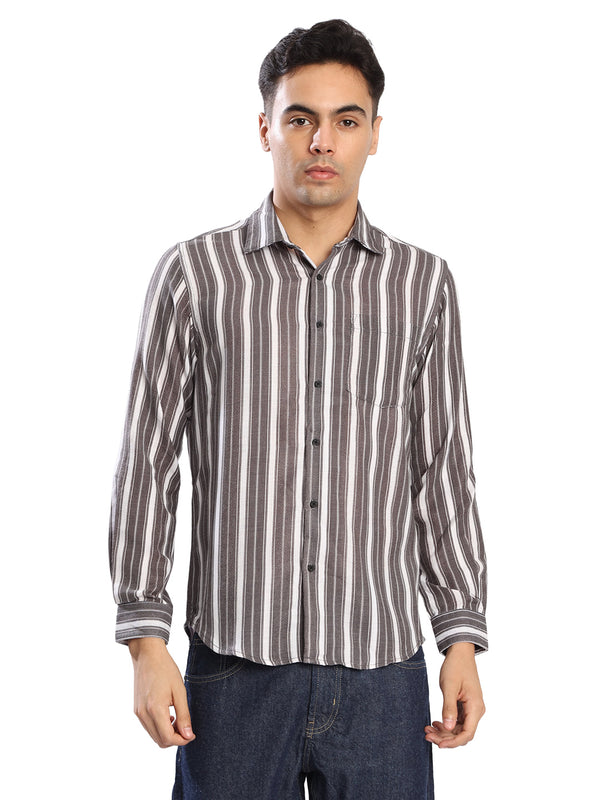Mens Grey Striped Regular fit Casual full sleeves Shirt