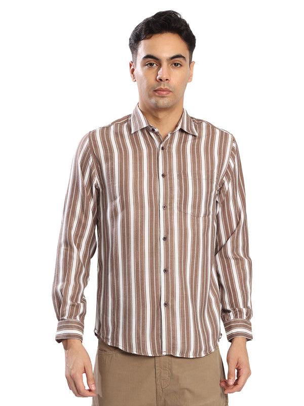 Mens Brown Striped Regular fit Casual full sleeves Shirt