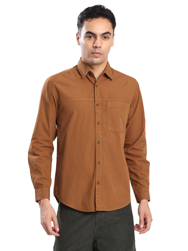 Men Brown Regular fit Casual shirt with brand Embroidery