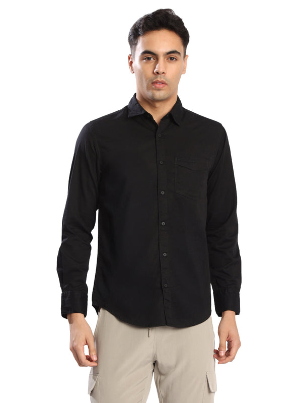 Men Black Regular fit Casual shirt with brand Embroidery