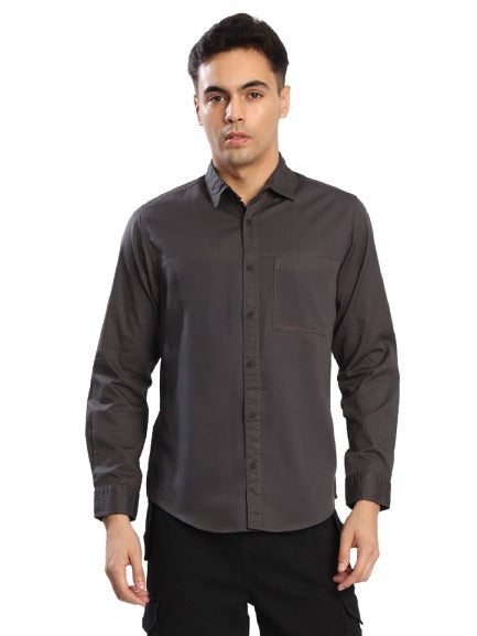 Men Dark Regular fit Grey Casual Shirt with brand Embroidery