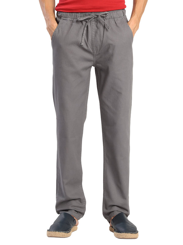 Men Regular Fit Adjustable Waist Grey Casual Trouser