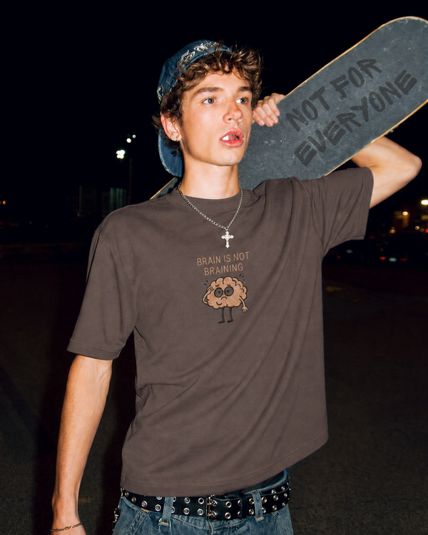 Men Brown Oversized Embroidered Half Sleeves T-Shirt