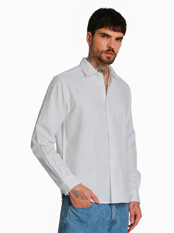 Mens White textured regular fit casual Shirt
