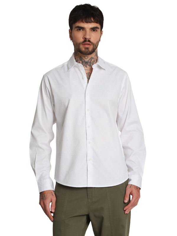 Mens White textured regular fit casual Shirt