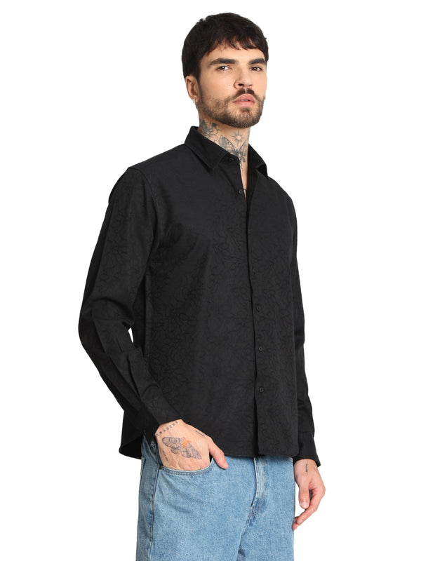 Mens Black textured regular fit casual Shirt