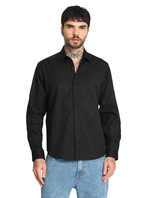 Mens Black textured regular fit casual Shirt
