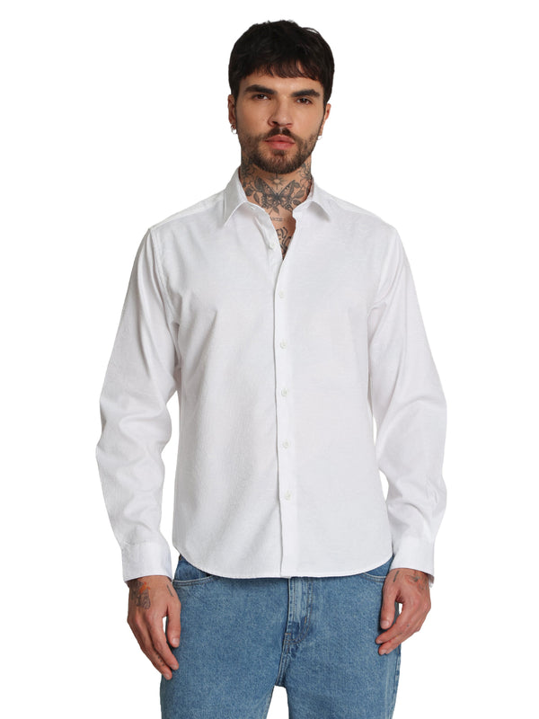 Mens White textured regular fit casual Shirt
