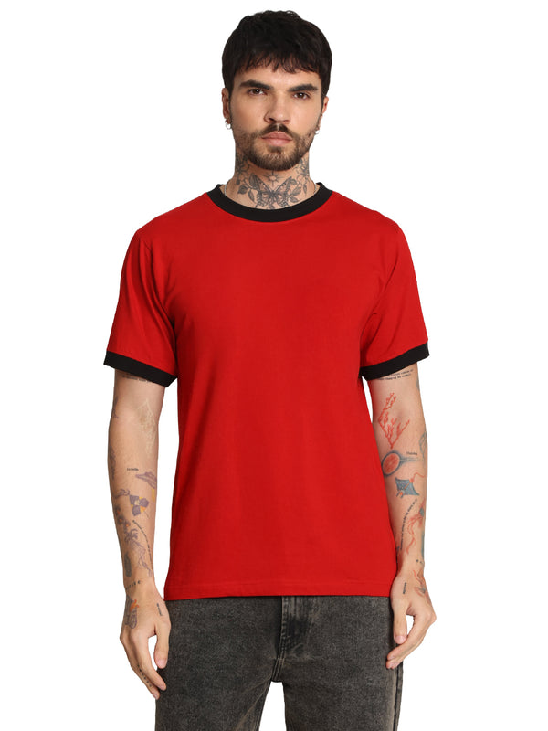 Men Red Ringer Regular fit Cotton Tshirt