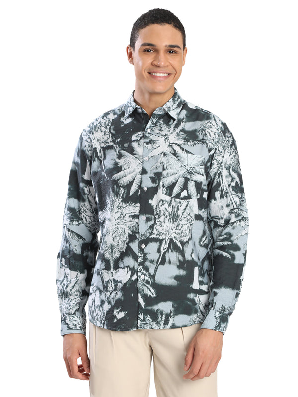 Men Printed Nylon Regular Fit Spread Collar Shirt