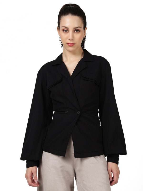 Women Classic Bishop Sleeve Black Casual Shirt