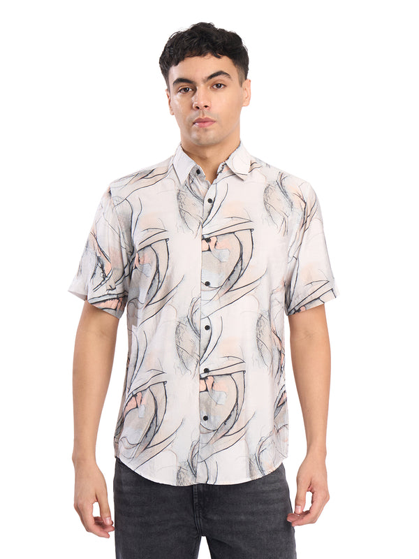 Men Grey Abstract Printed Shirt