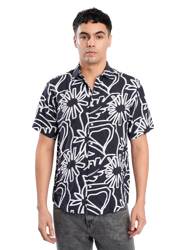 Men Navy and White Abstract printed Shirt