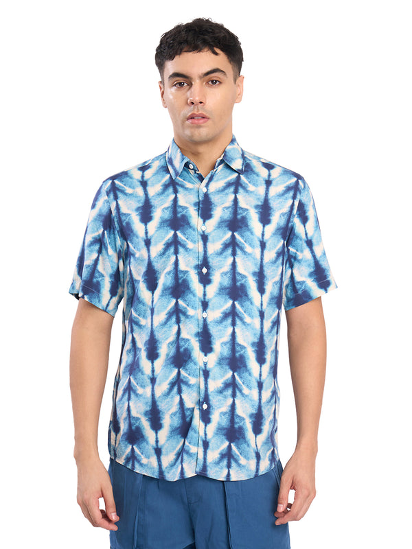 Men Blue and White Abstract Printed Shirt