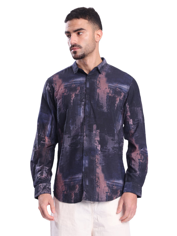 Men Purple Abrstact Print Casual Shirt