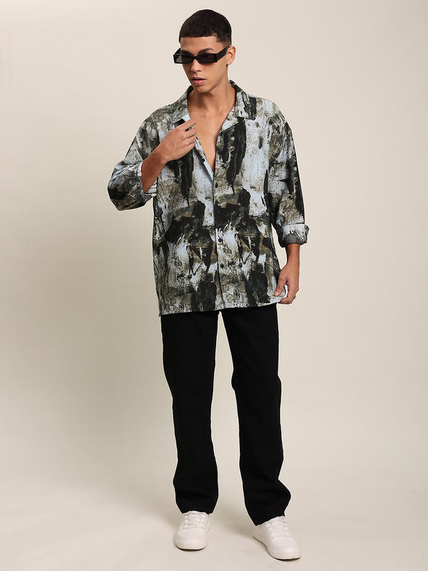 Men Black Resort Collar Printed Full Sleeves Shirt