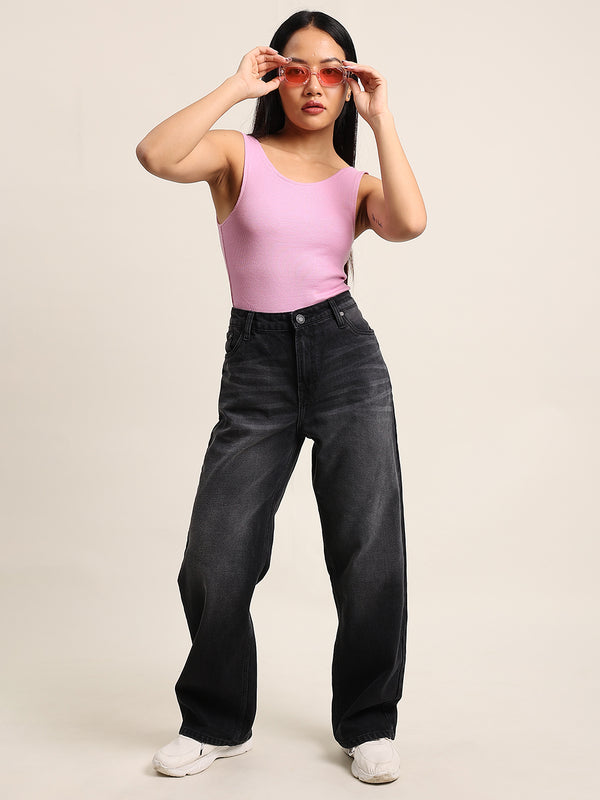 Women Black Relaxed-Fit Solid Denim Jeans