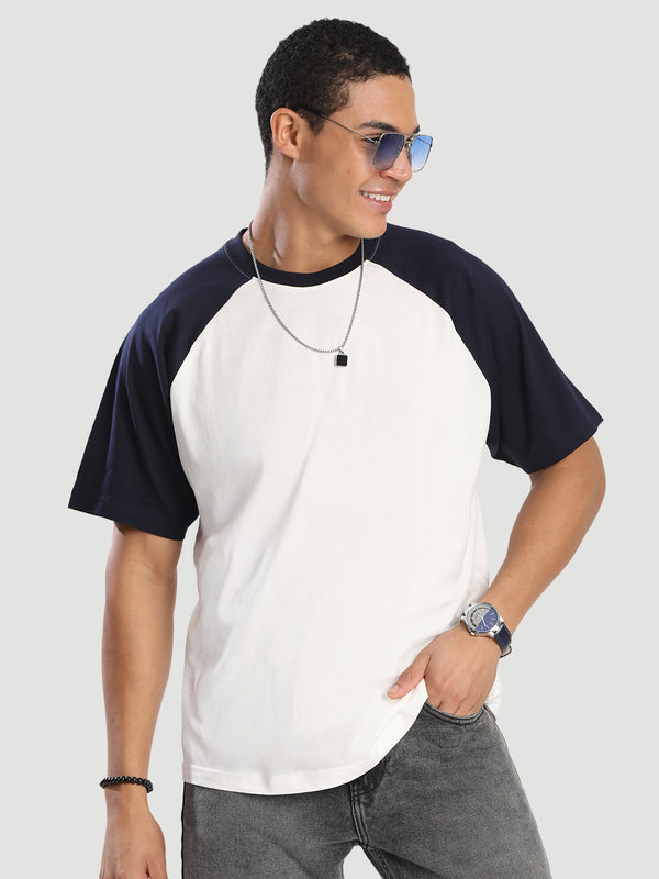 Men Solid Oversize Raglan Colour Block Cotton Tshirt