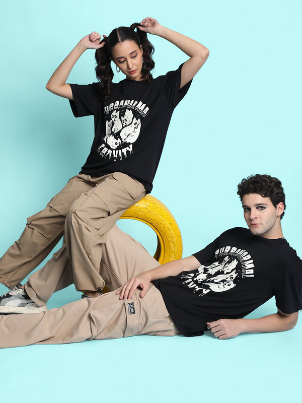 Men Black Printed Oversized Fit T-Shirt
