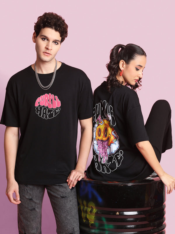 Men Oversize Fit Black Halloween Graphic Tee