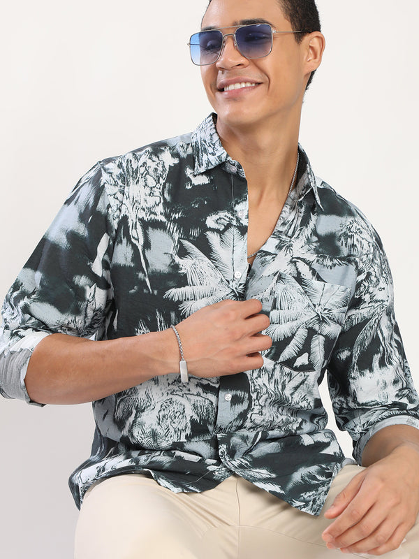 Men Printed Nylon Regular Fit Spread Collar Shirt
