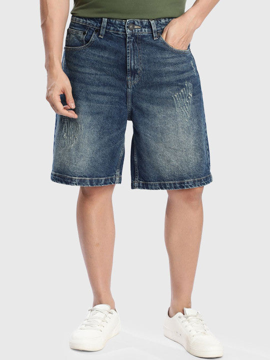 Men Relaxed Fit Distressed Denim Shorts