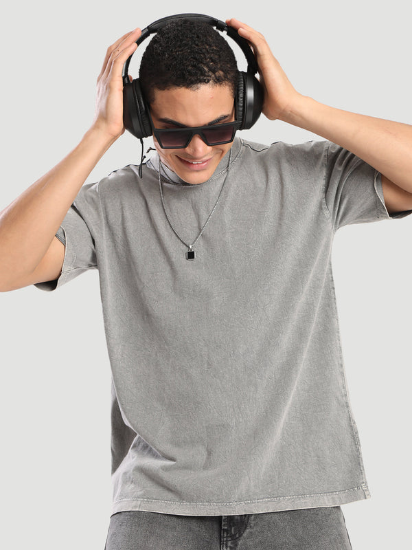 Men Oversized Acid Wash Solid T-Shirt