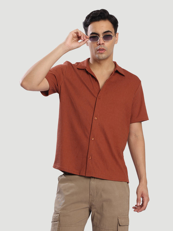 Men Crushed look Half Sleeve Knitted Shirt