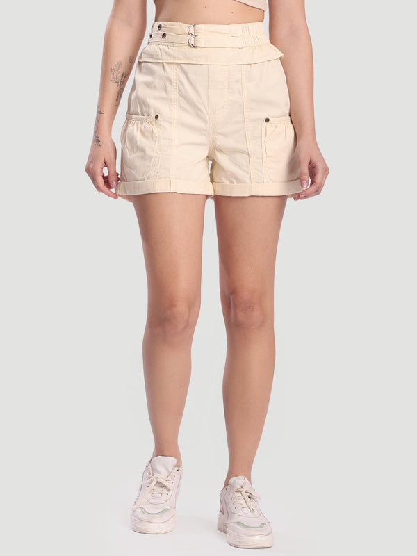 Womens Relaxed Shorts with frilled waist band and Straps