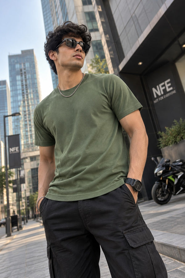 Men Olive Cotton Lycra T-shirt