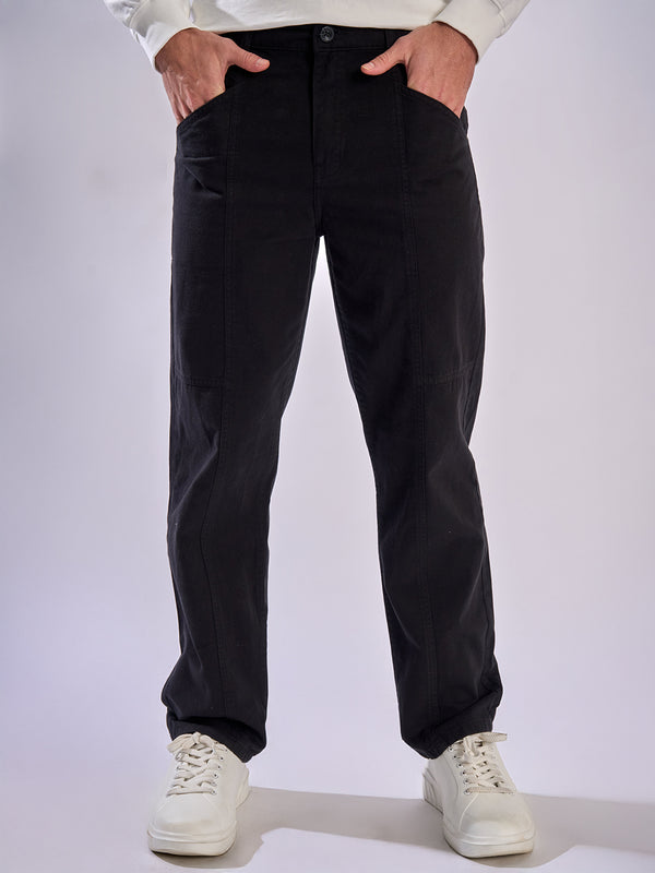 Men Black Panelled Relax Trousers