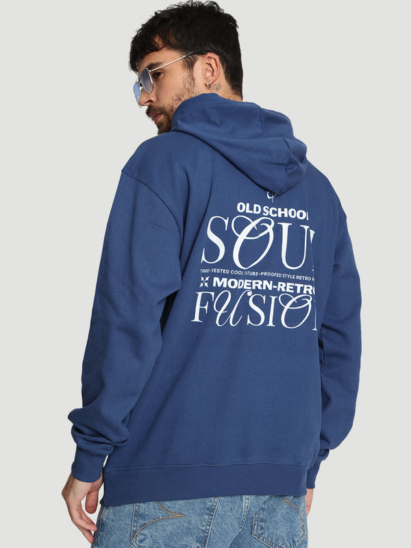 Men Relax fit kangaroo pocket Graphic printed Navy hoodie
