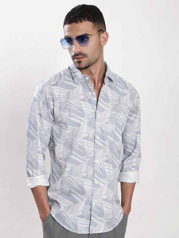 Men Blue Slim Fit Abstract Printed Shirt